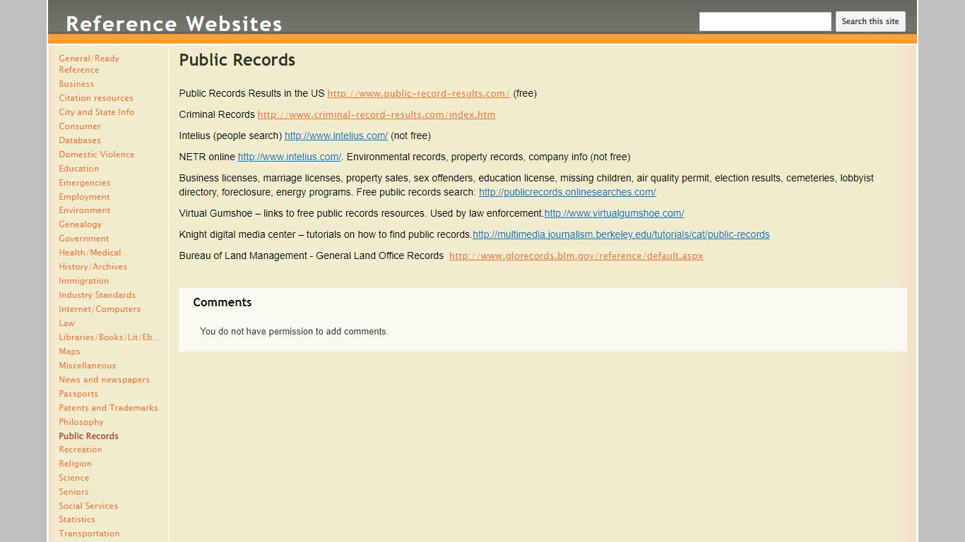Public Records - Reference Websites